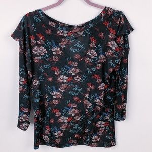 Free People Black Floral 3/4 Sleeve Size S